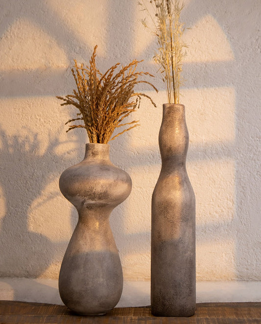 Flow Set - sculptural gray ceramic vase pair, Handpick Egypt