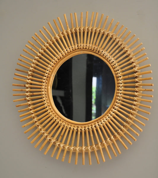 Bamboo Sun Mirror - handcrafted sun-shaped bamboo wall mirror, Handpick Egypt