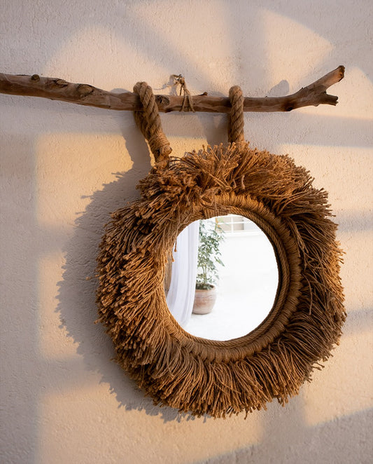 Jute Hanging Mirror - round jute-framed wall mirror, Handpick Egypt