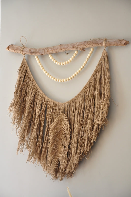 Jute Pearl Macrame - jute wall hanging with pearl accents, Handpick Egypt